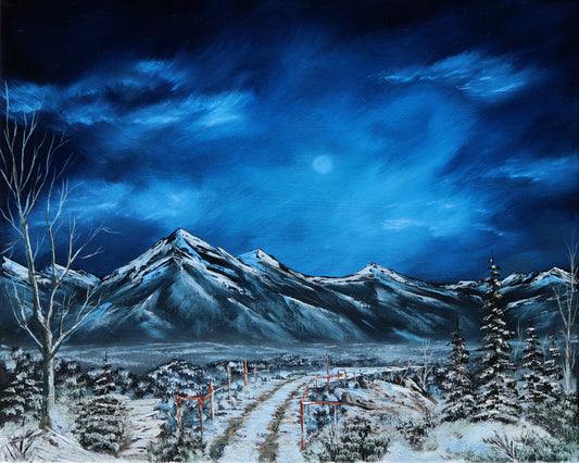 Snowy Ranch Road Original Oil Painting on Canvas