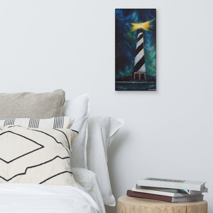 Hatteras Lighthouse Under Northern Carolina Lights Canvas Print