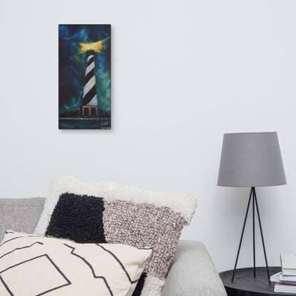 Hatteras Lighthouse Under Northern Carolina Lights Canvas Print