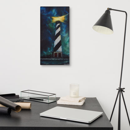 Hatteras Lighthouse Under Northern Carolina Lights Canvas Print