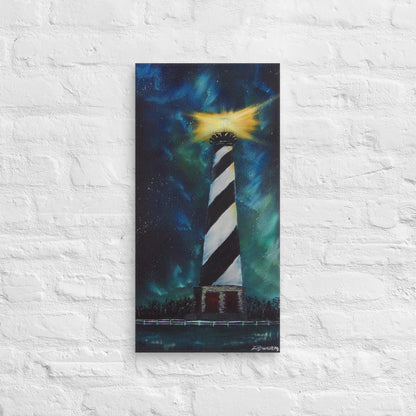 Hatteras Lighthouse Under Northern Carolina Lights Canvas Print