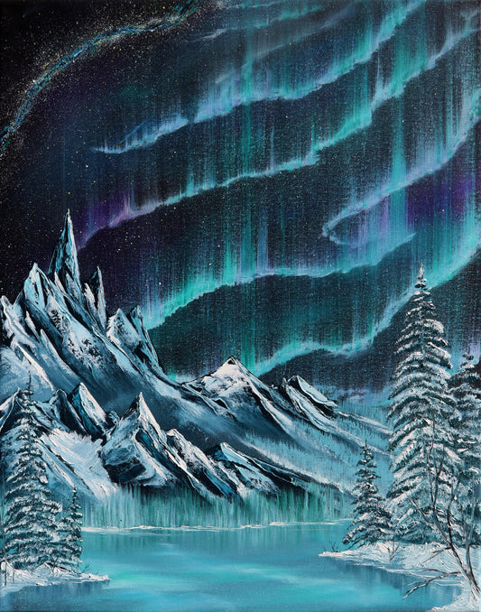 Winter Northern Lights Original Oil on Canvas