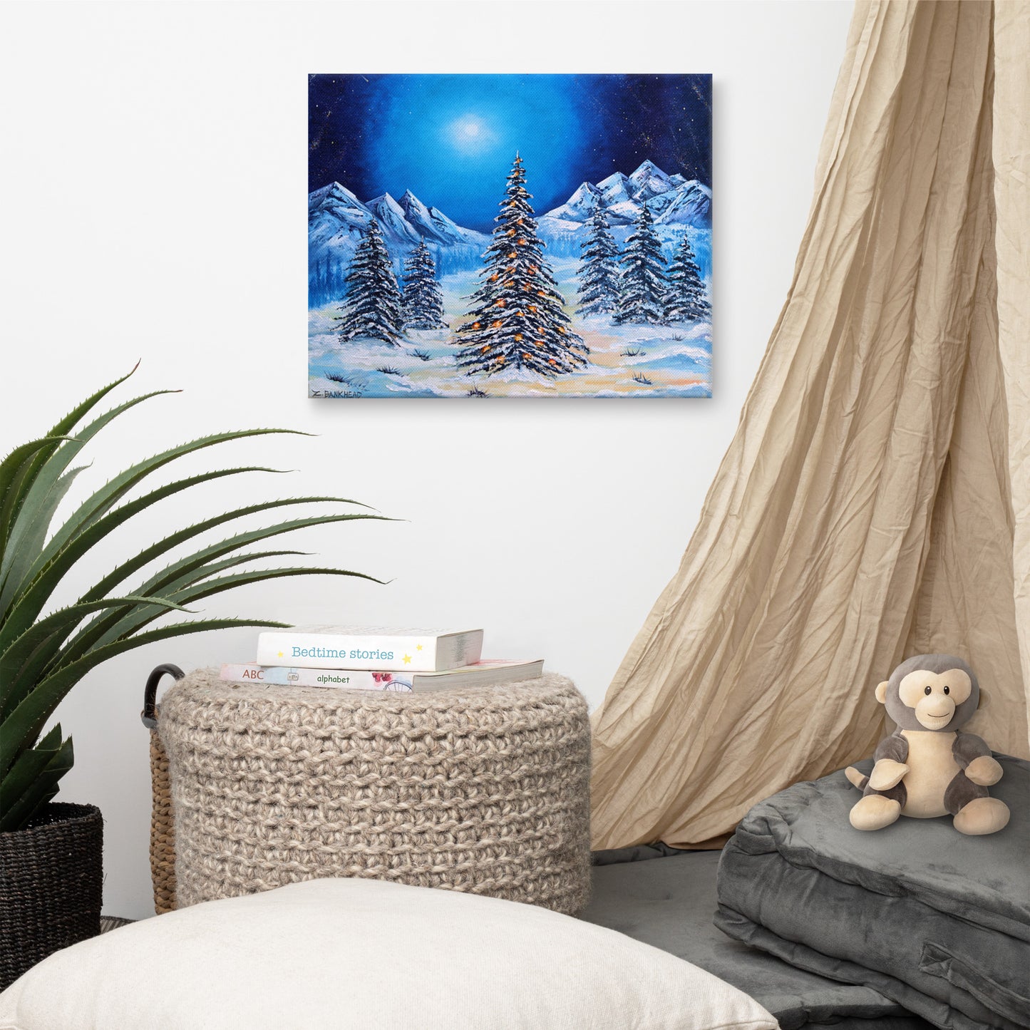 Winter Holiday in the Mountains Original Painting on Canvas