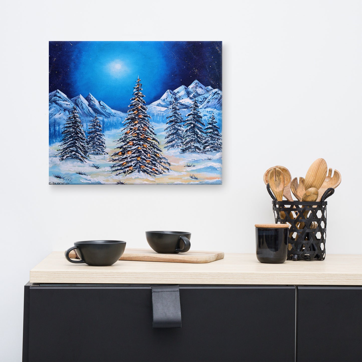 Winter Holiday in the Mountains Original Painting on Canvas