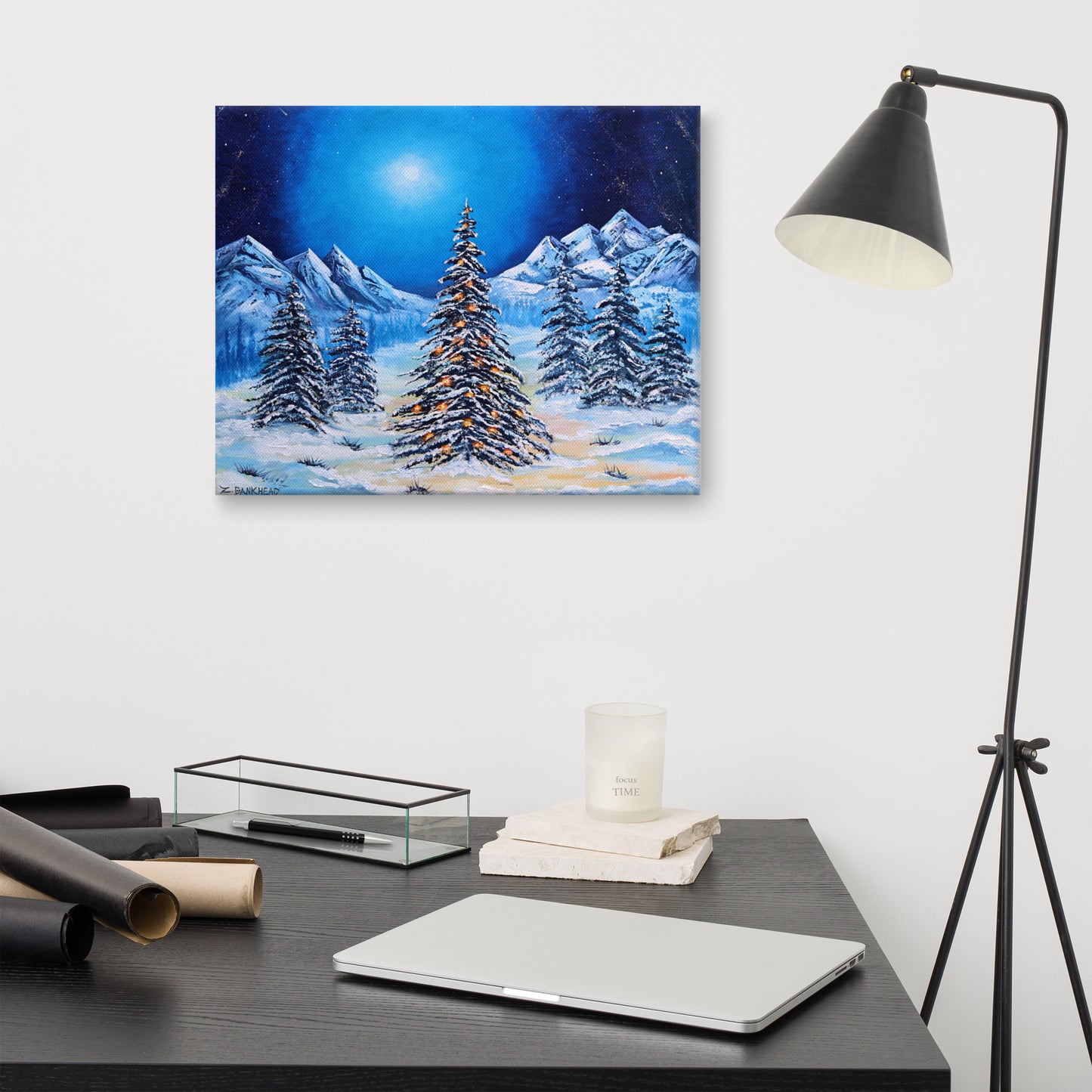 Winter Holiday in the Mountains Original Painting on Canvas