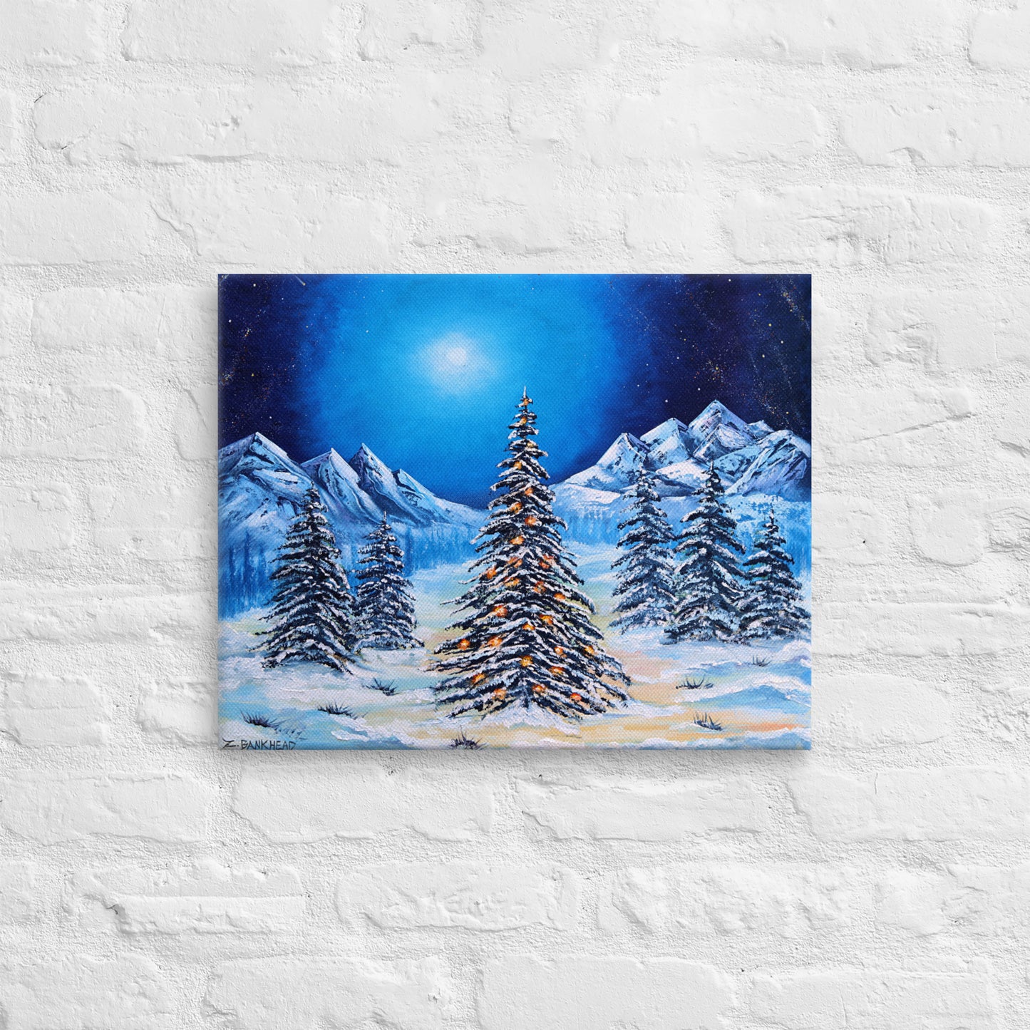 Winter Holiday in the Mountains Original Painting on Canvas