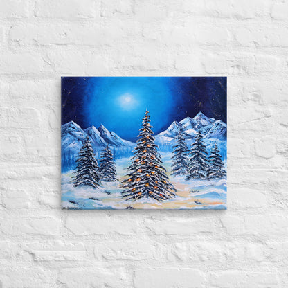 Winter Holiday in the Mountains Original Painting on Canvas