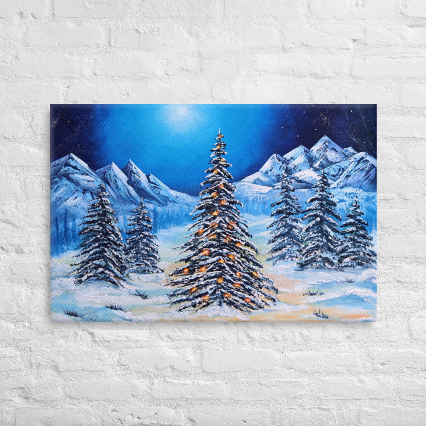 Winter Holiday in the Mountains Print on Canvas