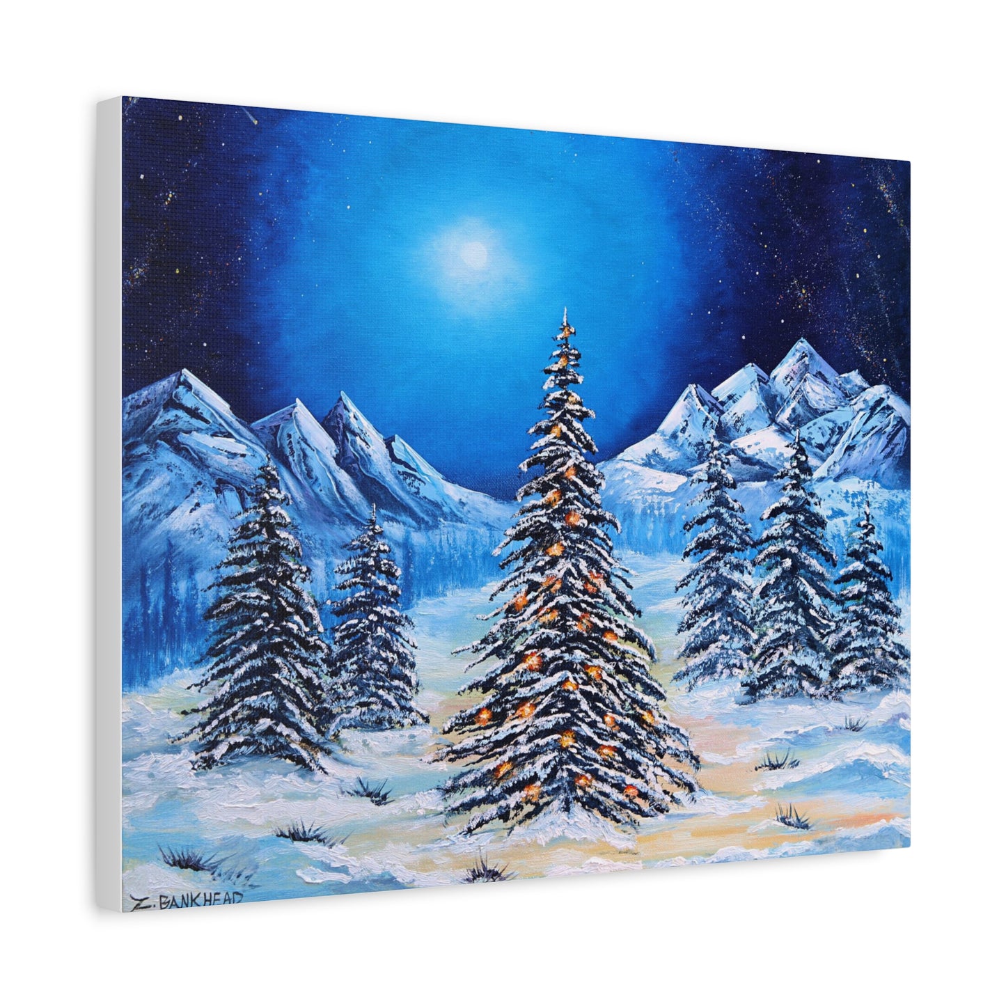 Winter Holiday in the Mountains Original Painting on Canvas