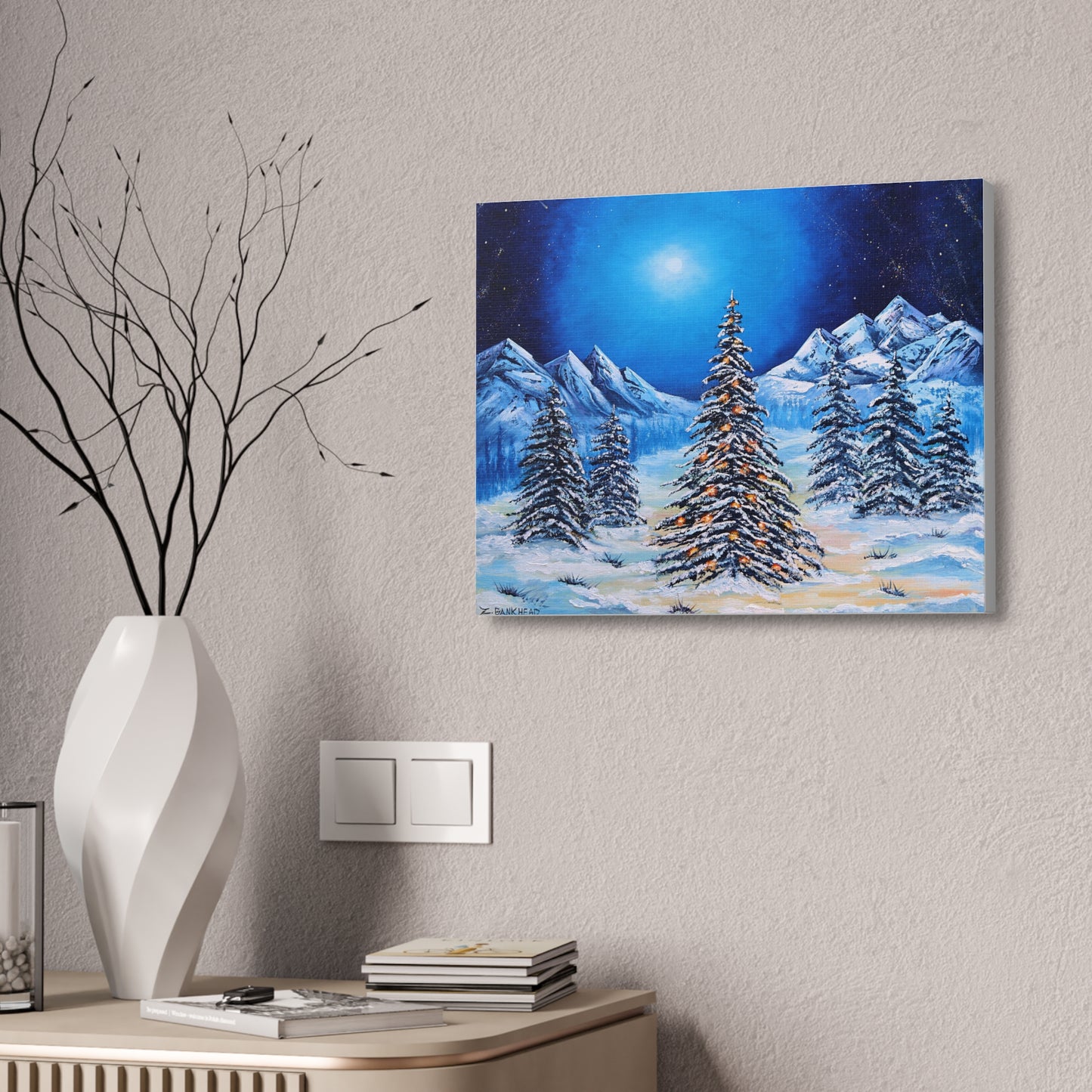 Winter Holiday in the Mountains Original Painting on Canvas